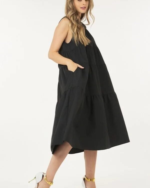 Sleeveless Basic Stretch Poplin Dress With Layers
