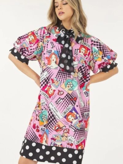 Print Midi Dress With Polka Dot Finish
