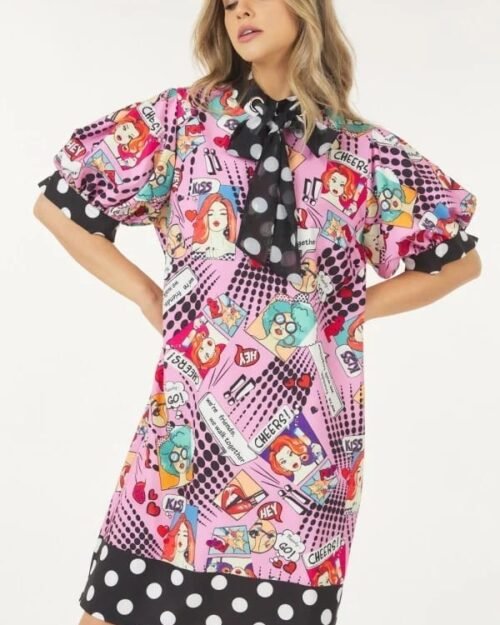 print midi dress with polka dot finish