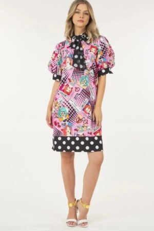 Print Midi Dress With Polka Dot Finish Print Midi Dress With Polka Dot Finish