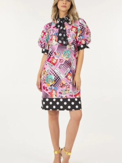Print Midi Dress With Polka Dot Finish Print Midi Dress With Polka Dot Finish