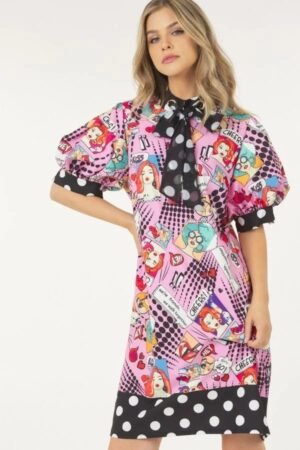 Print Midi Dress With Polka Dot Finish Print Midi Dress With Polka Dot Finish