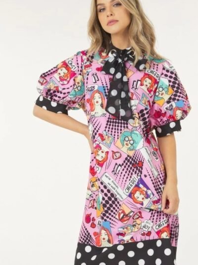 Print Midi Dress With Polka Dot Finish Print Midi Dress With Polka Dot Finish