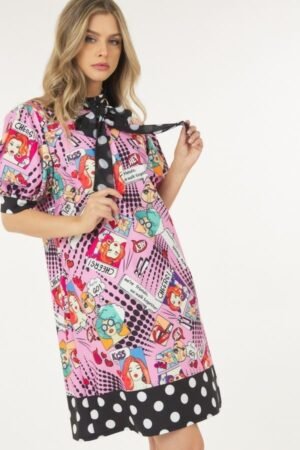 Print Midi Dress With Polka Dot Finish Print Midi Dress With Polka Dot Finish