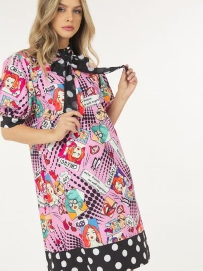 Print Midi Dress With Polka Dot Finish Print Midi Dress With Polka Dot Finish