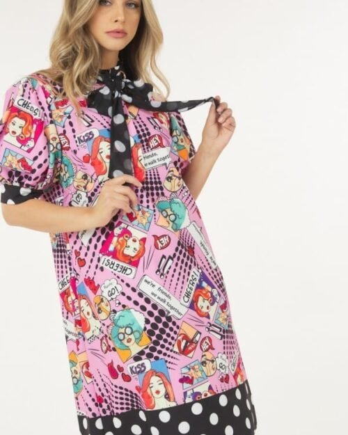 print midi dress with polka dot finish