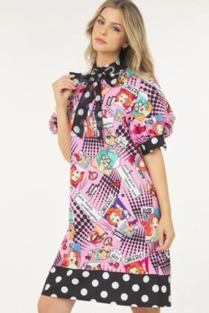 Print Midi Dress With Polka Dot Finish Print Midi Dress With Polka Dot Finish