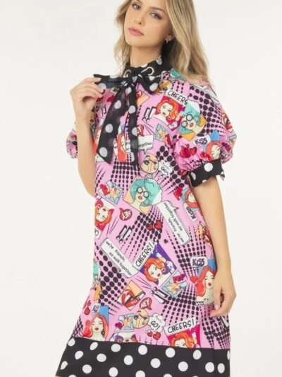 Print Midi Dress With Polka Dot Finish Print Midi Dress With Polka Dot Finish