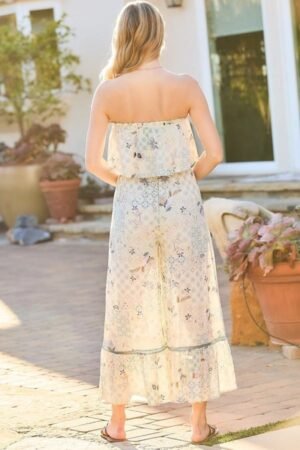 Tube Top With Tier Ruffle Waist Elastic Bottom Lace Trim Jumpsuit Tube Top With Tier Ruffle Waist Elastic Bottom Lace Trim Jumpsuit