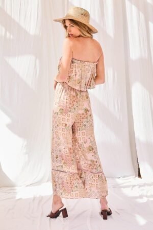 Tube Top With Tier Ruffle Waist Elastic Bottom Lace Trim Jumpsuit Tube Top With Tier Ruffle Waist Elastic Bottom Lace Trim Jumpsuit