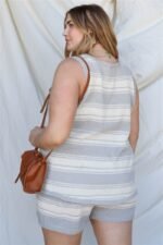 Plus Stripe Knit Sleeveless Top & Short Set - Image 3