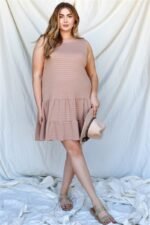 Plus Apricot Textured Ruffle Hem Open Back With Self-tie Detail Mini Dress - Image 2