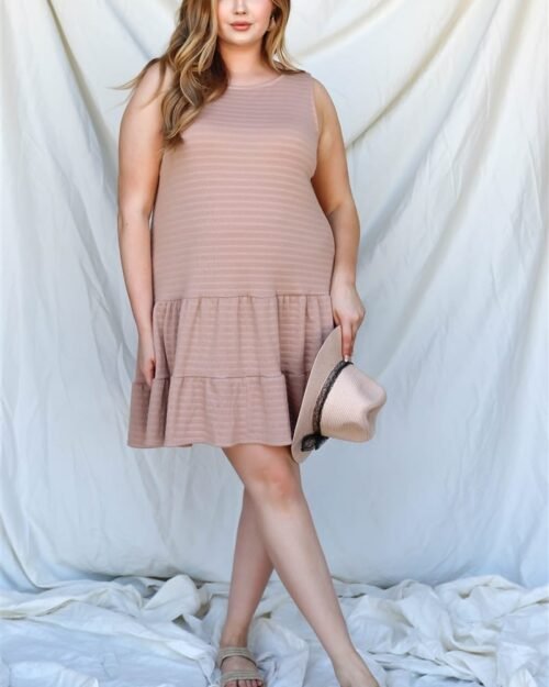 plus apricot textured ruffle hem open back with self-tie detail mini dress