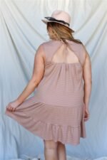 Plus Apricot Textured Ruffle Hem Open Back With Self-tie Detail Mini Dress - Image 3