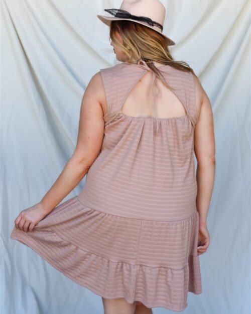 plus apricot textured ruffle hem open back with self-tie detail mini dress