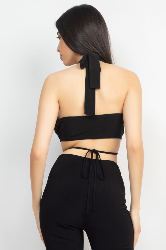 Solid halter top and elastic leggings set