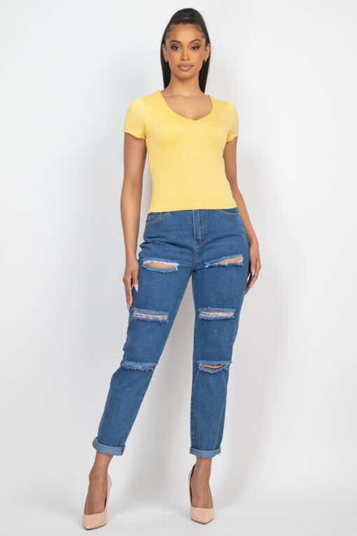 Rolled Hem Ripped Denim Jeans - Image 2