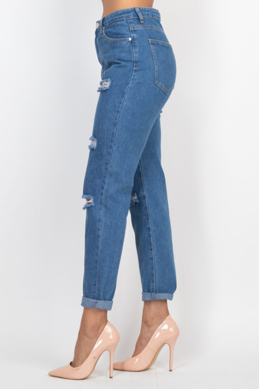 Rolled Hem Ripped Denim Jeans - Image 3