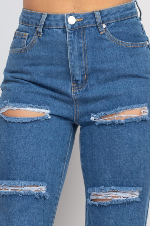 Rolled Hem Ripped Denim Jeans - Image 4