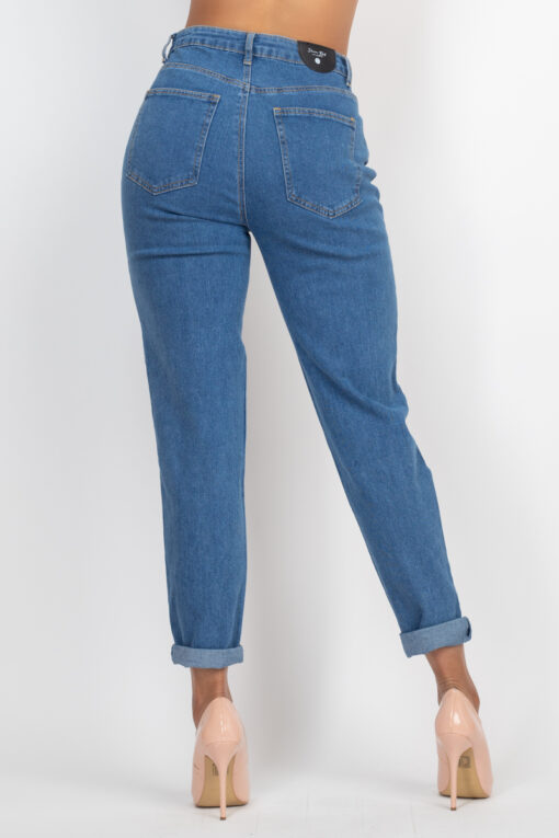 Rolled Hem Ripped Denim Jeans - Image 5