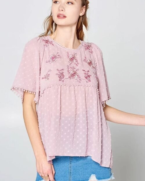 This Detailed Lace Trimmed Bubble Chiffon Blouse