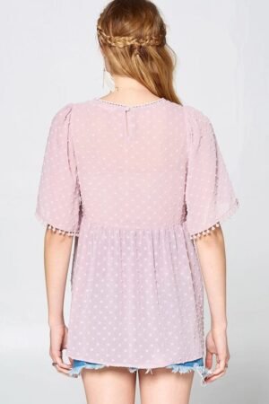 This Detailed Lace Trimmed Bubble Chiffon Blouse This Detailed Lace Trimmed Bubble Chiffon Blouse