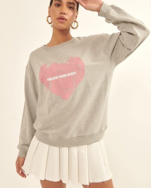 Vintage-style Heart Graphic Print French Terry Knit Sweatshirt