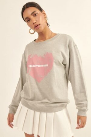 Vintage-style Heart Graphic Print French Terry Knit Sweatshirt Vintage-style Heart Graphic Print French Terry Knit Sweatshirt