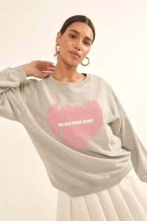 Vintage-style Heart Graphic Print French Terry Knit Sweatshirt Vintage-style Heart Graphic Print French Terry Knit Sweatshirt