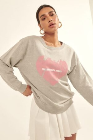 Vintage-style Heart Graphic Print French Terry Knit Sweatshirt Vintage-style Heart Graphic Print French Terry Knit Sweatshirt