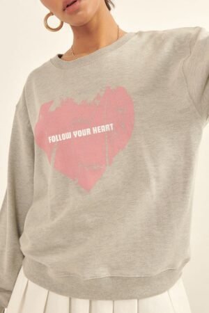 Vintage-style Heart Graphic Print French Terry Knit Sweatshirt Vintage-style Heart Graphic Print French Terry Knit Sweatshirt