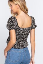 Short Slv Shirring Print Woven Top - Image 4