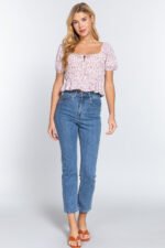 Short Slv Shirring Print Woven Top - Image 6