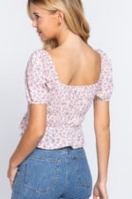 Short Slv Shirring Print Woven Top - Image 8