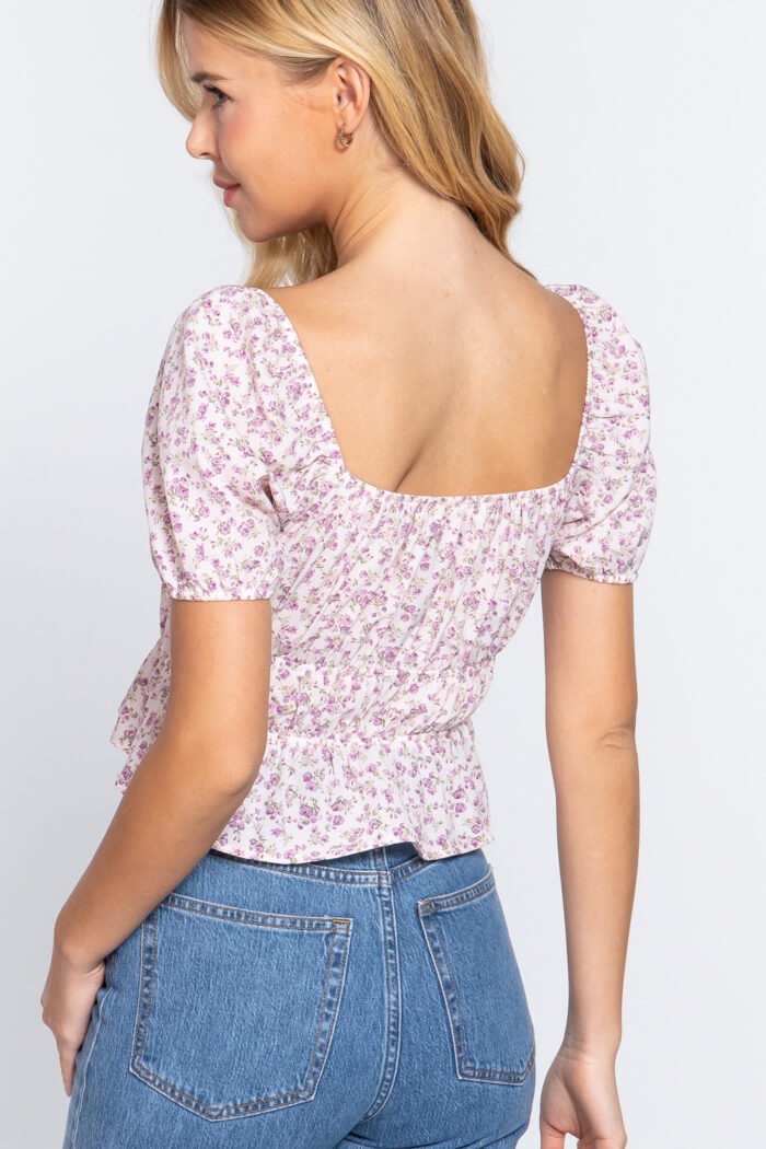 Short Slv Shirring Print Woven Top - Image 8