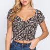 Short Slv Smocking Print Woven Top