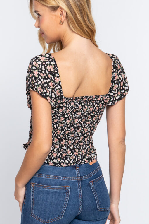 Short Slv Smocking Print Woven Top - Image 4