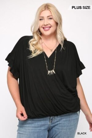 Stylish Plus Knit Top With Ruffle Sleeve