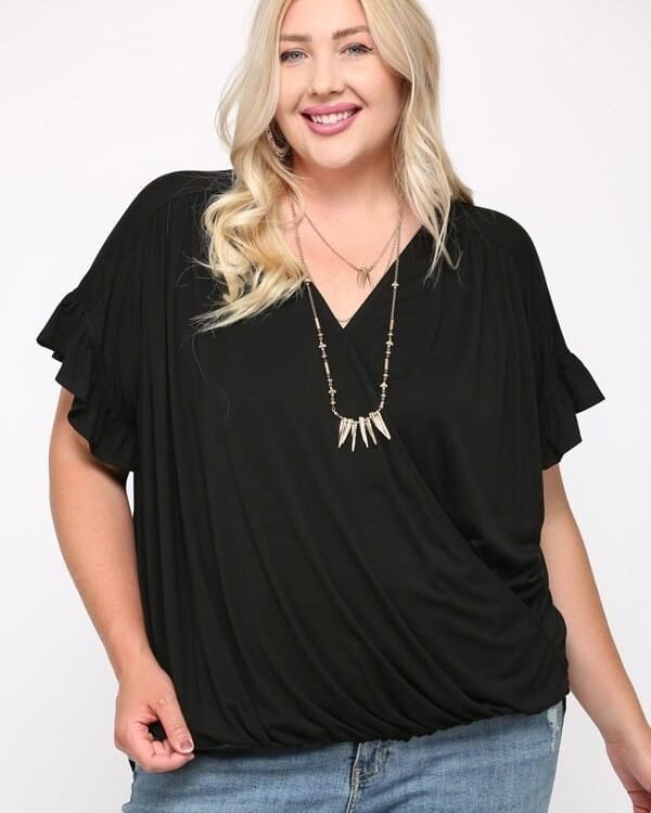 Stylish Plus Knit Top With Ruffle Sleeve