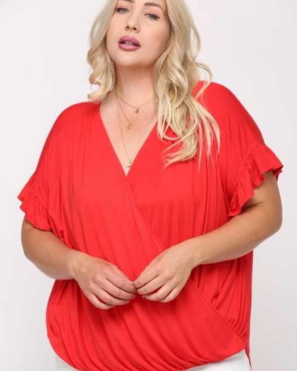 Solid Viscose Knit Surplice Top
