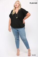 Solid Viscose Knit Surplice Top With Ruffle Sleeve - Image 2