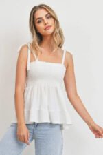 Smocking Bust With Self Tie Straps Sleeveless Waffle Top - Image 3