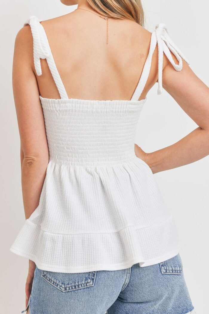 Smocking bust with self tie straps sleeveless waffle top - image 6