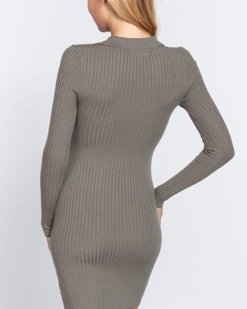 long slv v-neck sweater rib mini dress