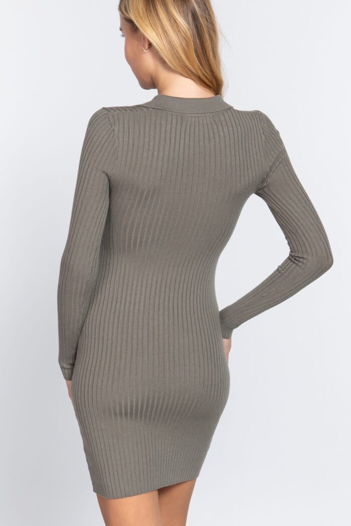 Long slv v-neck sweater rib mini dress - image 4