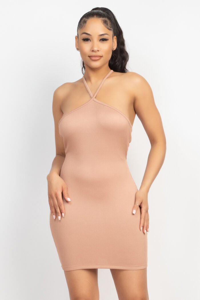 Halter neck ribbed seamless cut-out dress - image 1