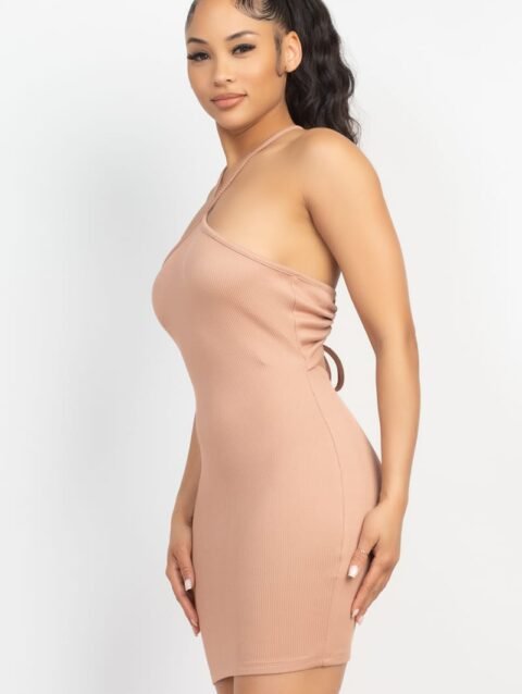 Halter Neck Ribbed Seamless Cut-out Dress