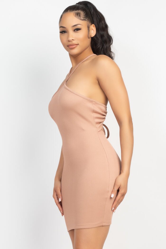 Halter neck ribbed seamless cut-out dress - image 2