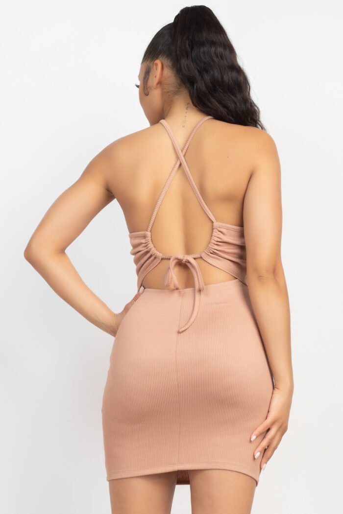 Halter neck ribbed seamless cut-out dress - image 4