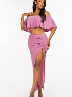Off-The-Shoulder Ruffled Two-Piece Set Mauve